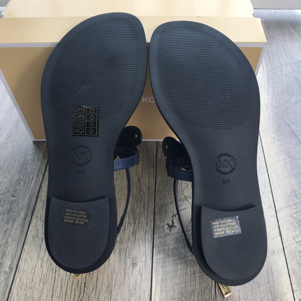 Michael Kors Leah Flat Sandal Leather Navy AUTHENT - Picture 6 of 7